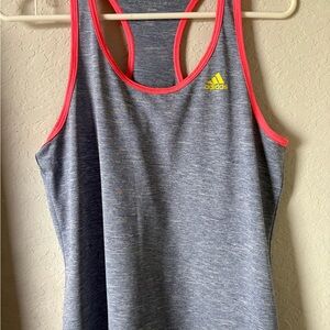 adidas Heather Gray Racerback Tank with Neon Pink Trim